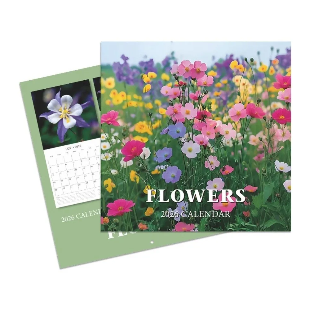12 Month Flowers Themed Wall Calendar Thick Paper Decorative Floral Design Calendar Wall Hanging Planner Calendar Home Decor