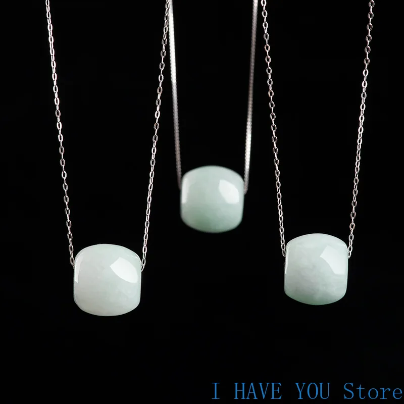 Natural A Jadeite Clipper Card Pendant Ice Seed Jade Transfer Beads Women's Jade Pendant S925 Silver Chain Jade Necklace