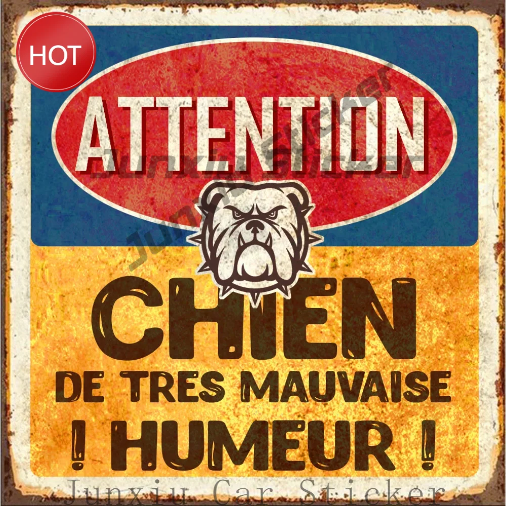 Atención, Chien de Mal Humor, Maldito, Vintage, Adhesivo Creativo de Vinilo, Calcomanía Impermeable para Capó, Carrocería y Portón Trasero del Coche