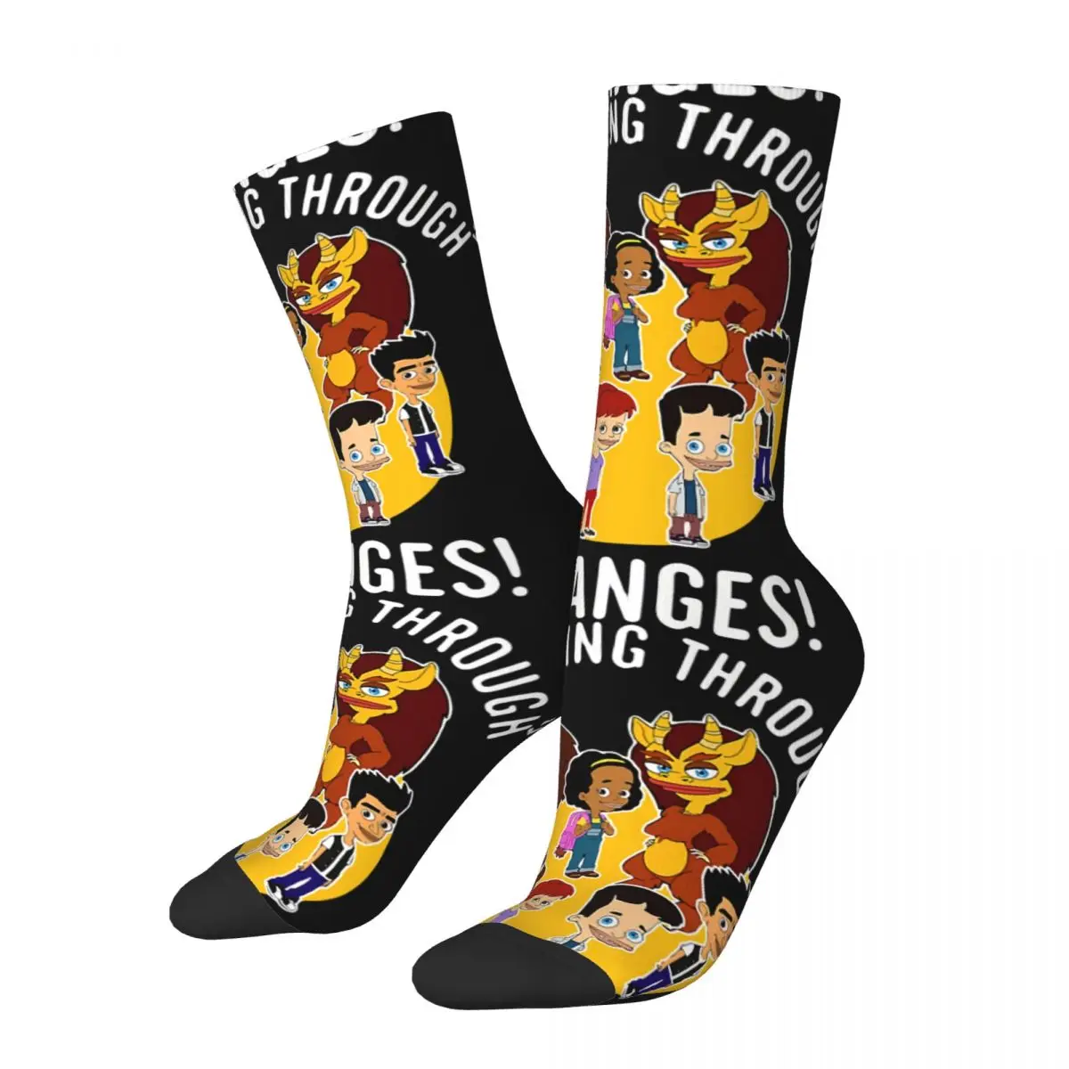 Funny Happy Men\'s Compression Socks We Are Going Through Changes Retro Harajuku Big Mouth Nicholas Rick Animated TV Hip Hop Sock