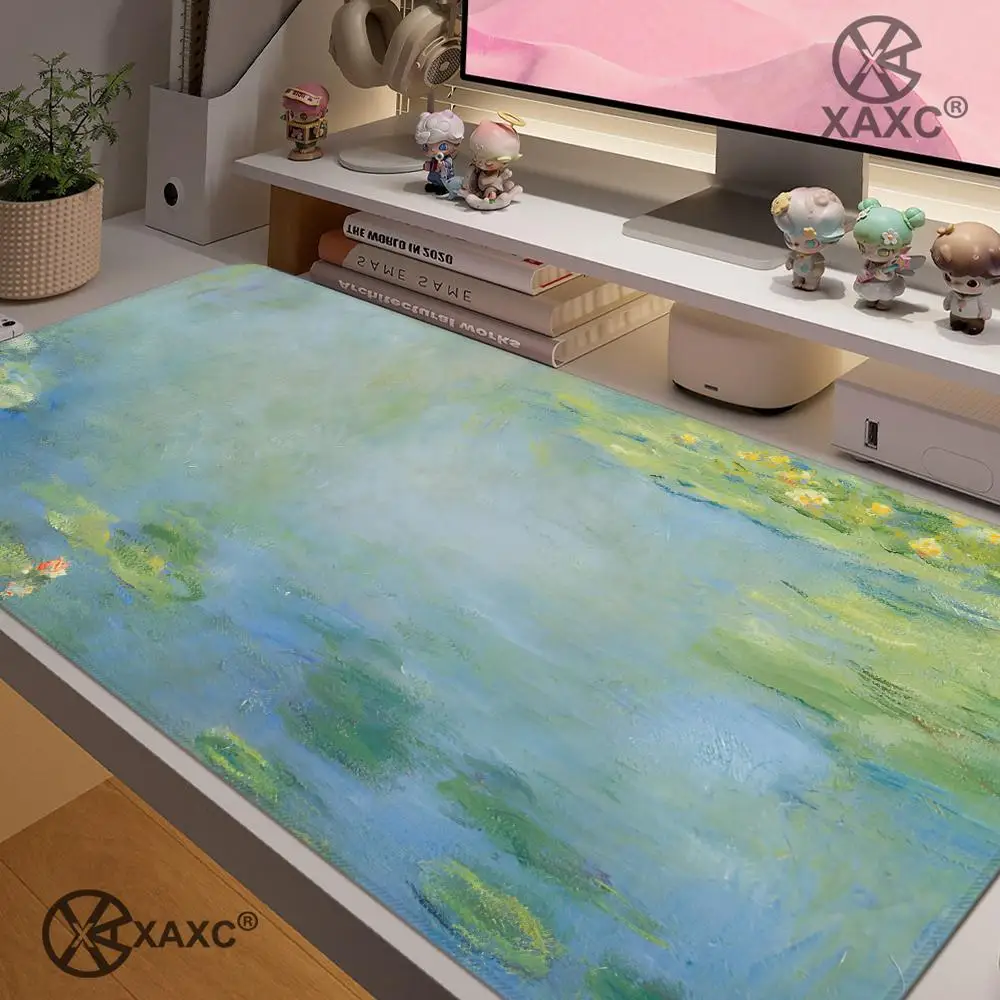 Monet Ölgemälde Mauspad, groß, hochwertige Kunst, Seerose, verdickt, für Büro, Computer, Tastaturunterlage, individuell gestaltet, XAXC Nymphéas