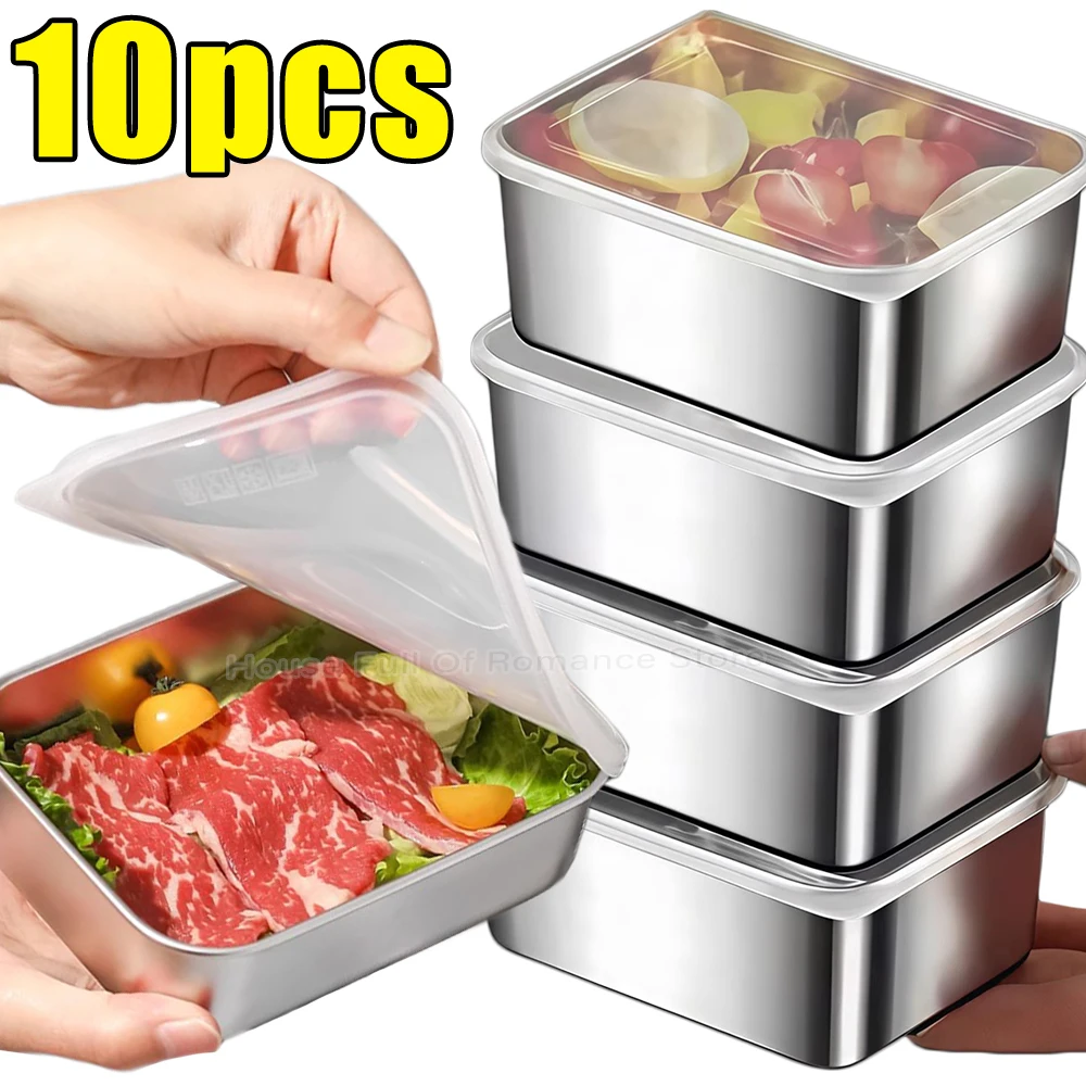 Kleiner Lebensmittelbehälter aus Edelstahl mit Deckel, verdickt, Frischhalte-Lebensmittel, Obstdeckel, versiegelte Aufbewahrungsbox, Küche, Kühlschrank-Organizer