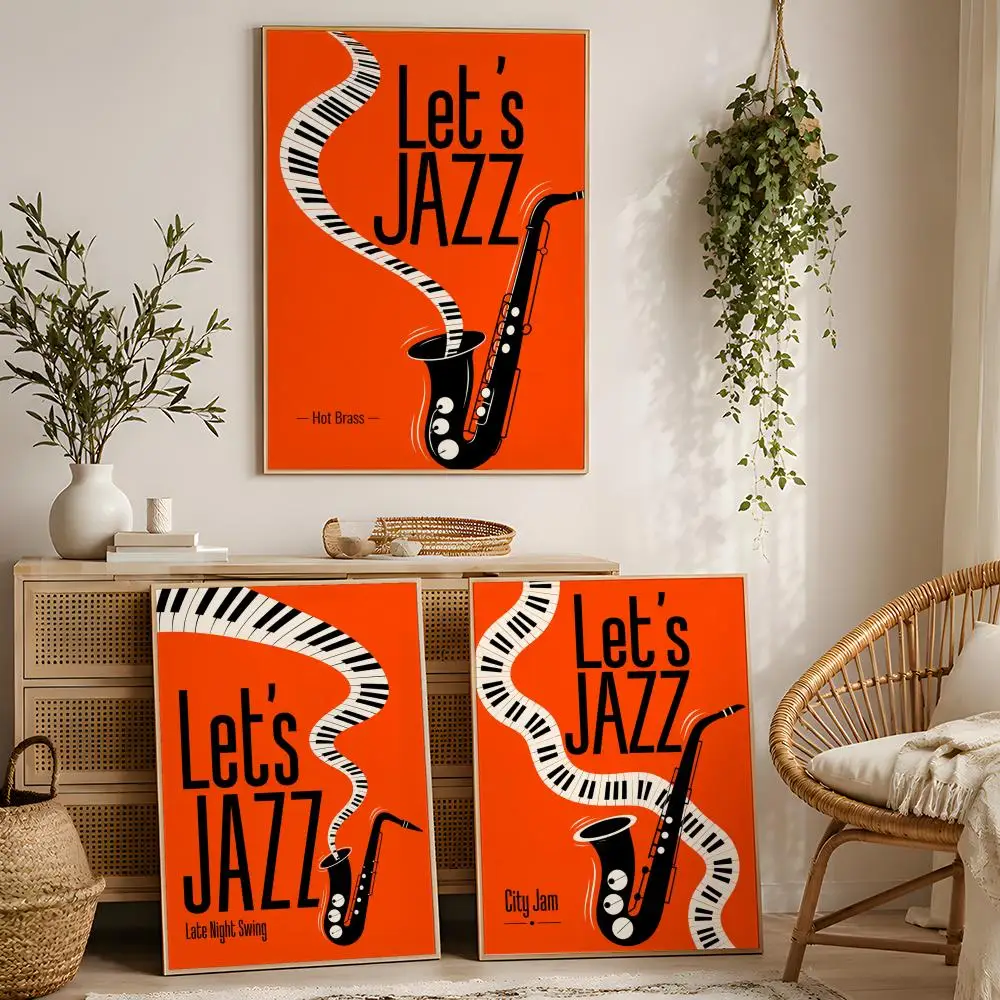 Retro Jazz Style Art Poster Stickers Painting Mural Wall Decals for Bedroom Living Room Home Self-Adhesive HD Decor Gift