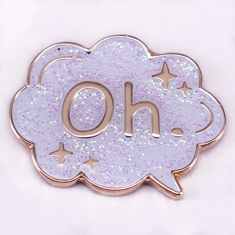 Iridescent Glitter Speech Bubble Enamel Lapel Pin Cute Oh Word Star Metal Badge Backpack Jacket Hat Decor Fashion Jewelry Gift