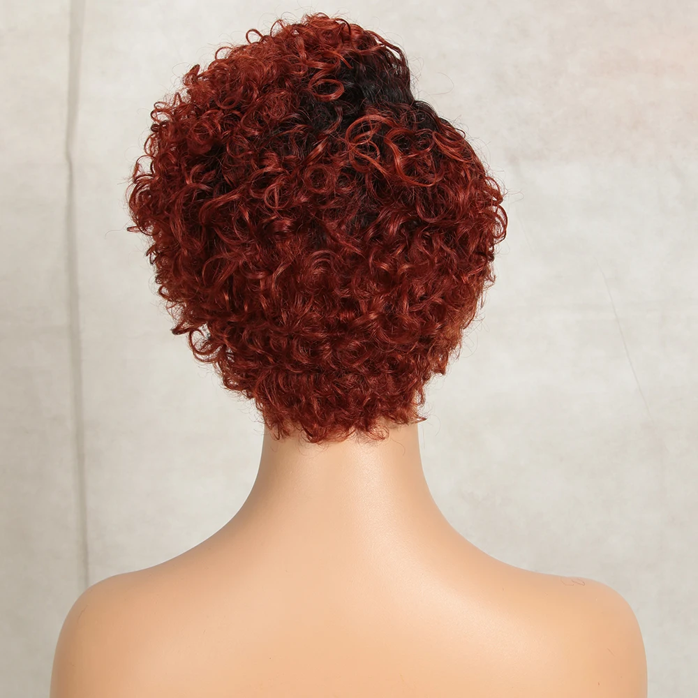 Orange Red Color  Bob Human Hair Wig Elegant Boss Vibe Short Pixie Cut Ombre Brown  Minimalist  Lace Wig T part lace wig