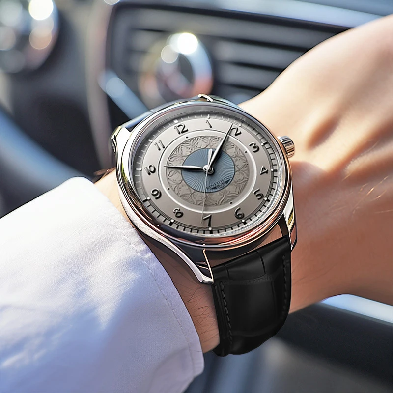 Часы, комплект из 2 предметов, бесплатный браслет, модные мужские деловые черные кожаные водонепроницаемые кварцевые часы