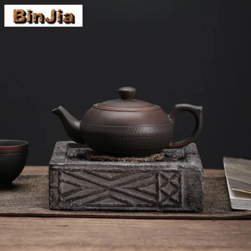 260Ml Chinese Qingxi Purple Pottery Teapot Handmade Jumping Knife Pot Japanese Tea Maker Kettle Drinkware Accessories Collection