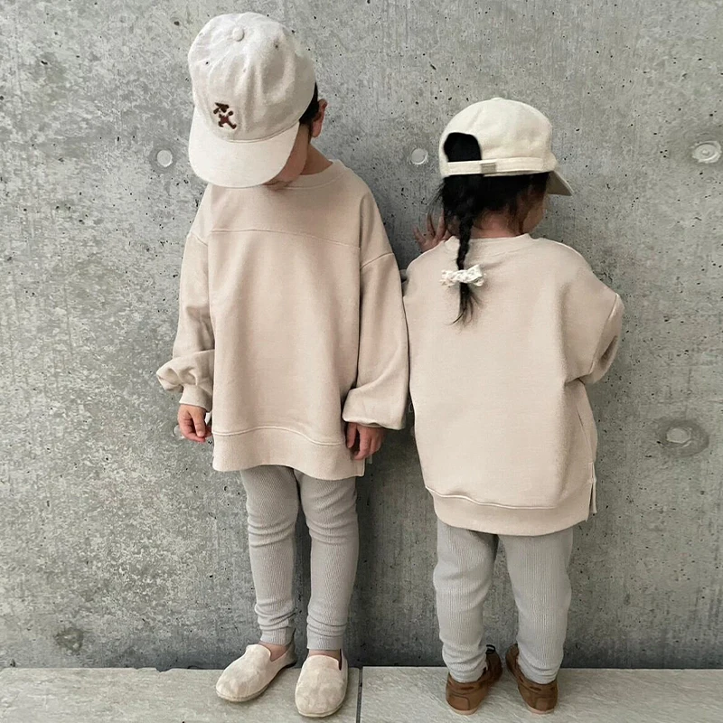 Korean Knitted Cotton Round Neck Long-Sleeved Boys And Girls Sweatshirts Autumn Winter New Children\'s Pullover Sweater Tops