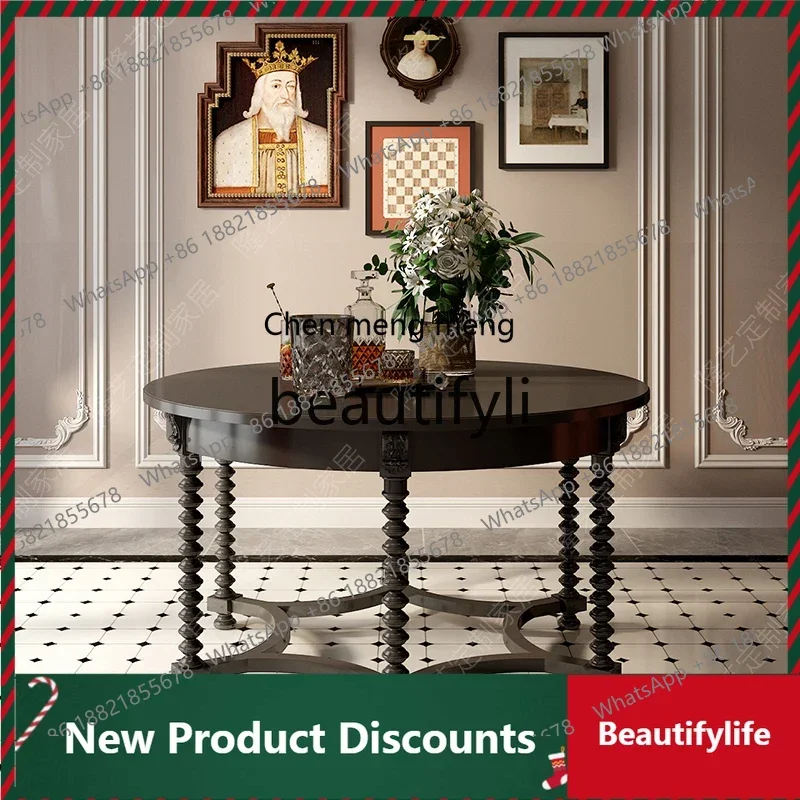 

New arrive American light luxury solid wood dining table and chair combination modern simple table household dining table round