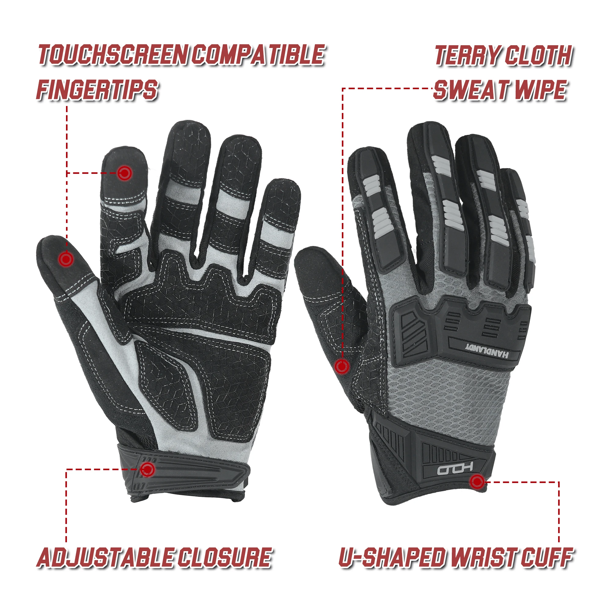 HANDLANDY Impact Reducing Work Gloves, Heavy Duty Work Gloves with Grip, Touchscreen Breathable Safety Mechanics Gloves