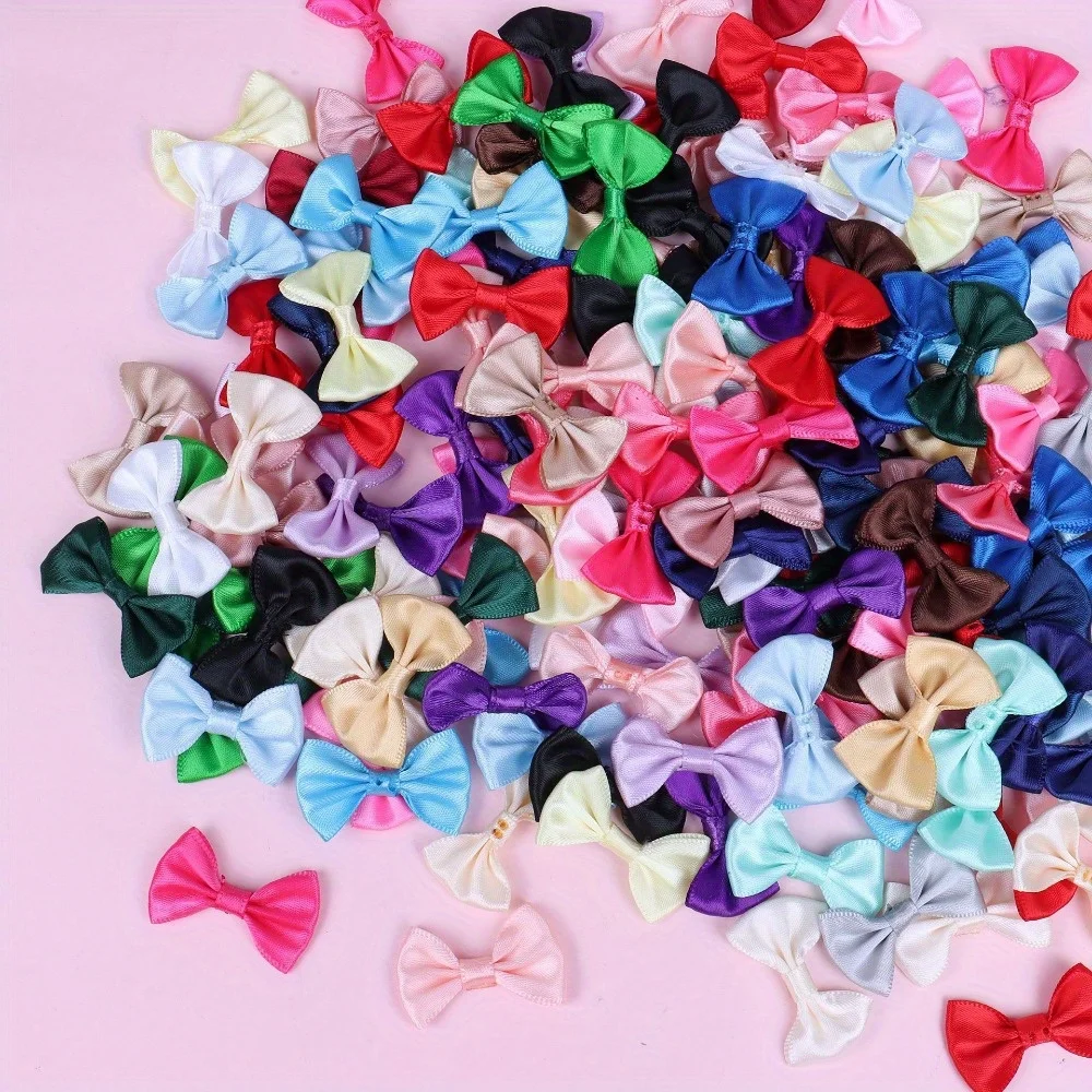 100pcs Assorted Mini Satin Ribbon Bows, Polyester Bow Ties for Crafts & Sewing Projects Fashion DIY Apparel Accessories