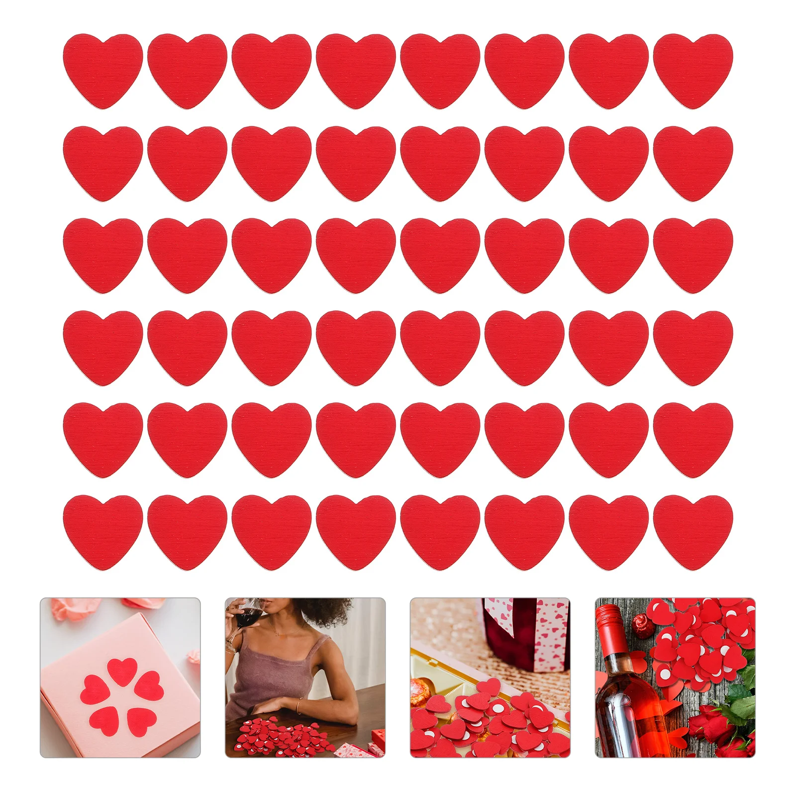 

50pcs Heart Shape Craft Stickers Wooden Self-Adhesive Diy Scrapbook Art Projects Valentine'S Day Wedding Decorations Red Wooden