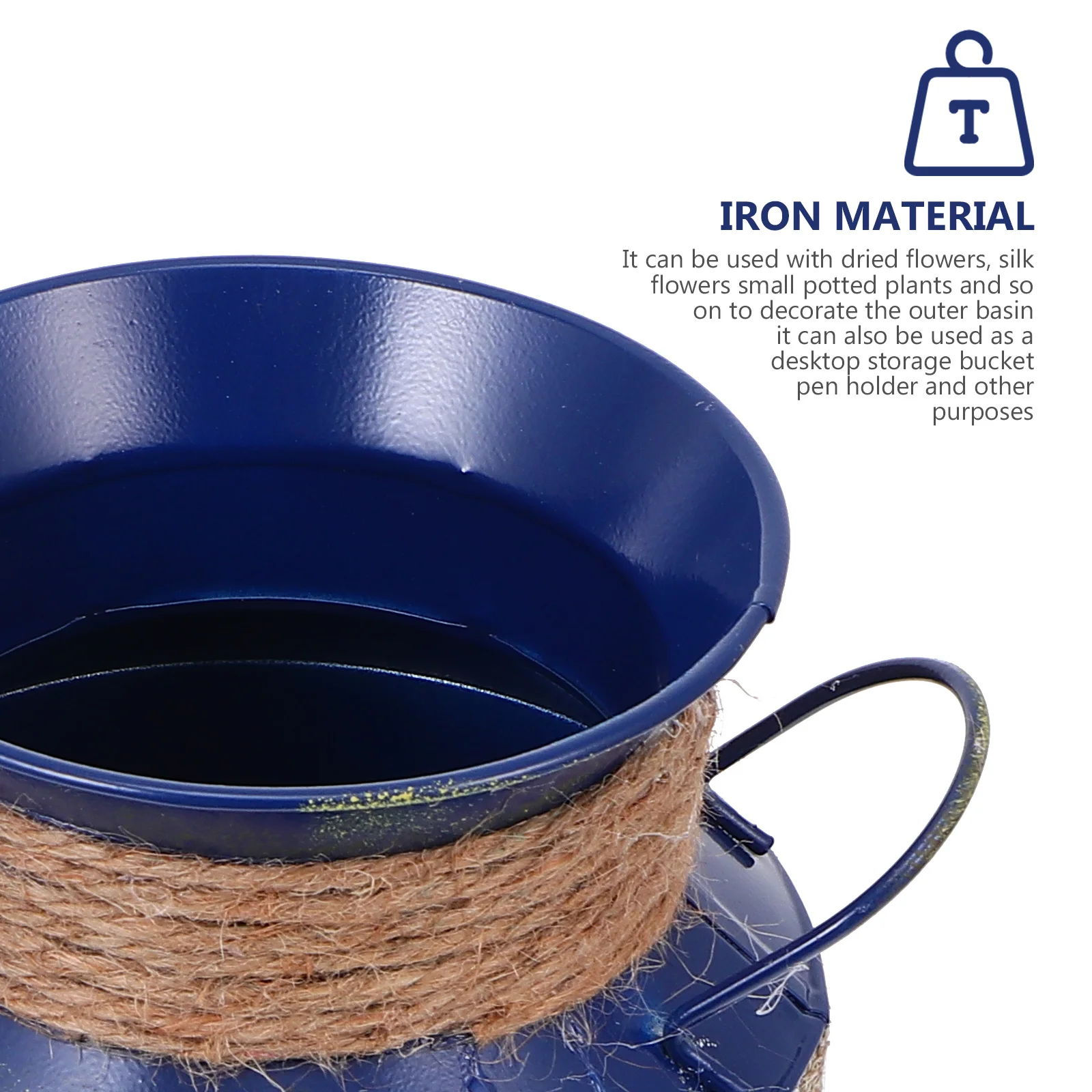 

1Pcs Large Blue Linen Covered Iron Flower Bucket European Style Home Decor Dried Flower Arranger Balcony Garden Vase Adornment