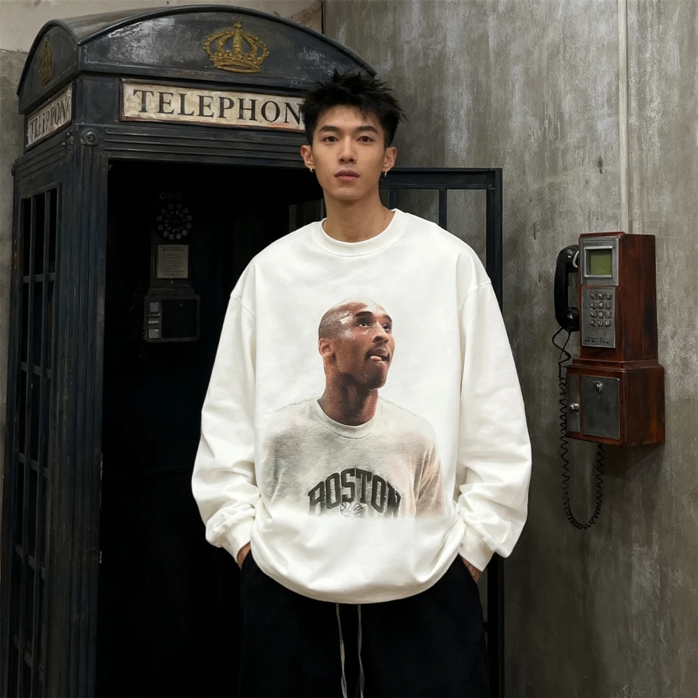 

KUCLUT уличная одежда лучшего качества, футболка с длинными рукавами и принтом BIG FACE, свободные топы большого размера, футболка из 100% хлопка для мужчин и женщин