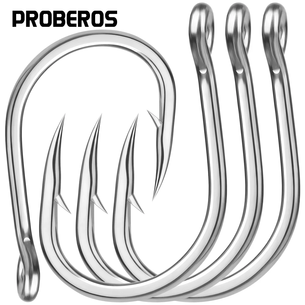 

PROBEROS 10pcs/lot Fishing Hooks Saltwater High Carbon Steel Fishing Hook Set 1/0#-13/0# Large Eye Jig Hook Carp Bass Fishhook