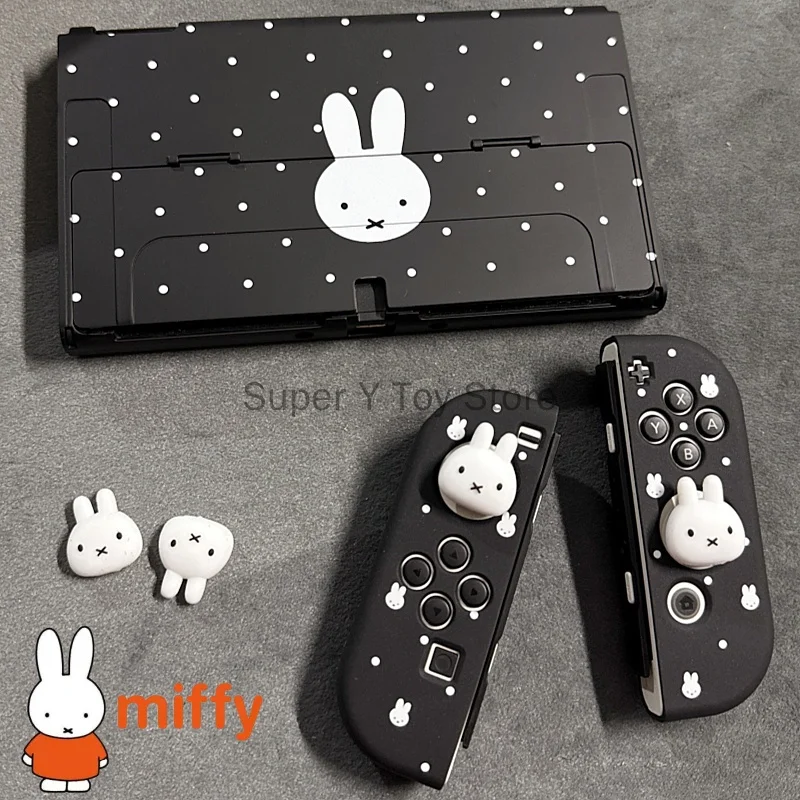 Neu auf Lager: Millie Switch OLED NS NS2 Split Schwarze Hartschutz-Hülle mit Polka-Dot-Miffy-Muster, Sturzsicher, Weihnachtsgeschenk