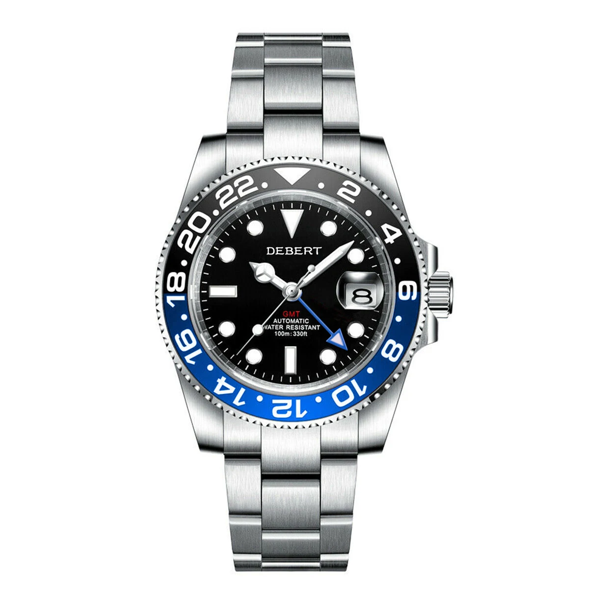 40mm Orologio di lusso NH34 GMT LOGO personalizzato Orologio da polso meccanico da uomo Orologio luminoso in acciaio inossidabile Orologio in vetro zaffiro 10Bar