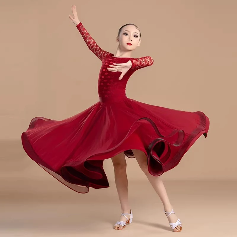 New Girls' Modern Dance Professional Clothing Long-sleeved Split Competition Suit Social Dance Skirt Art Test Clothing