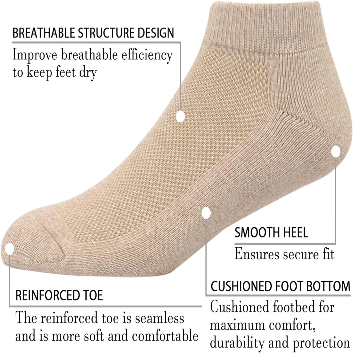 High-Performance Men's Tan No-Show Socks - Durable, Comfortable, and Moisture-Wicking with Long-Lasting Cushioning. Ultimate Sup