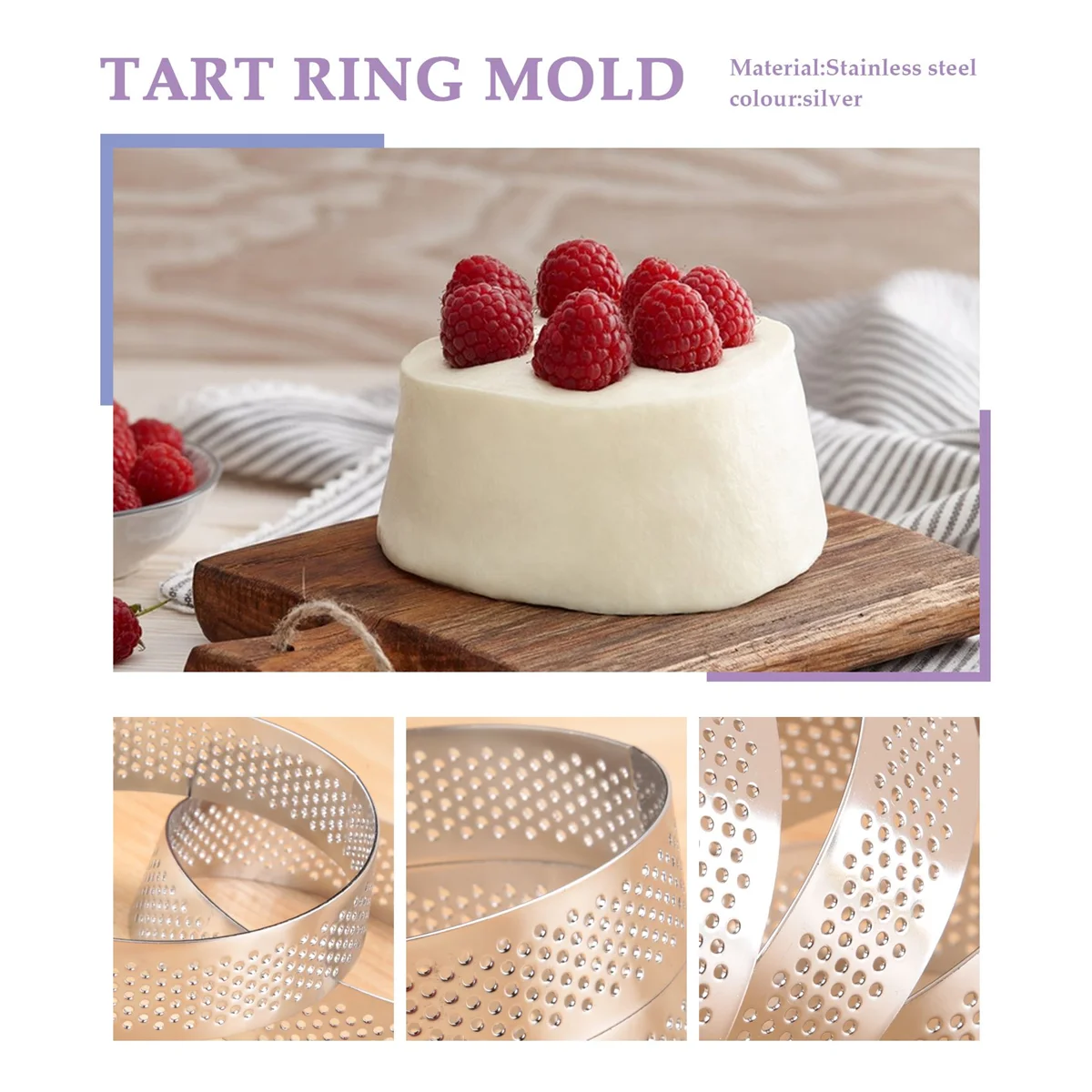 20Pcs Circular Tart Rings with Holes Fruit Pie Quiches Cake Mousse Kitchen Baking Mould Perforated Cake Mousse Ring 8cm