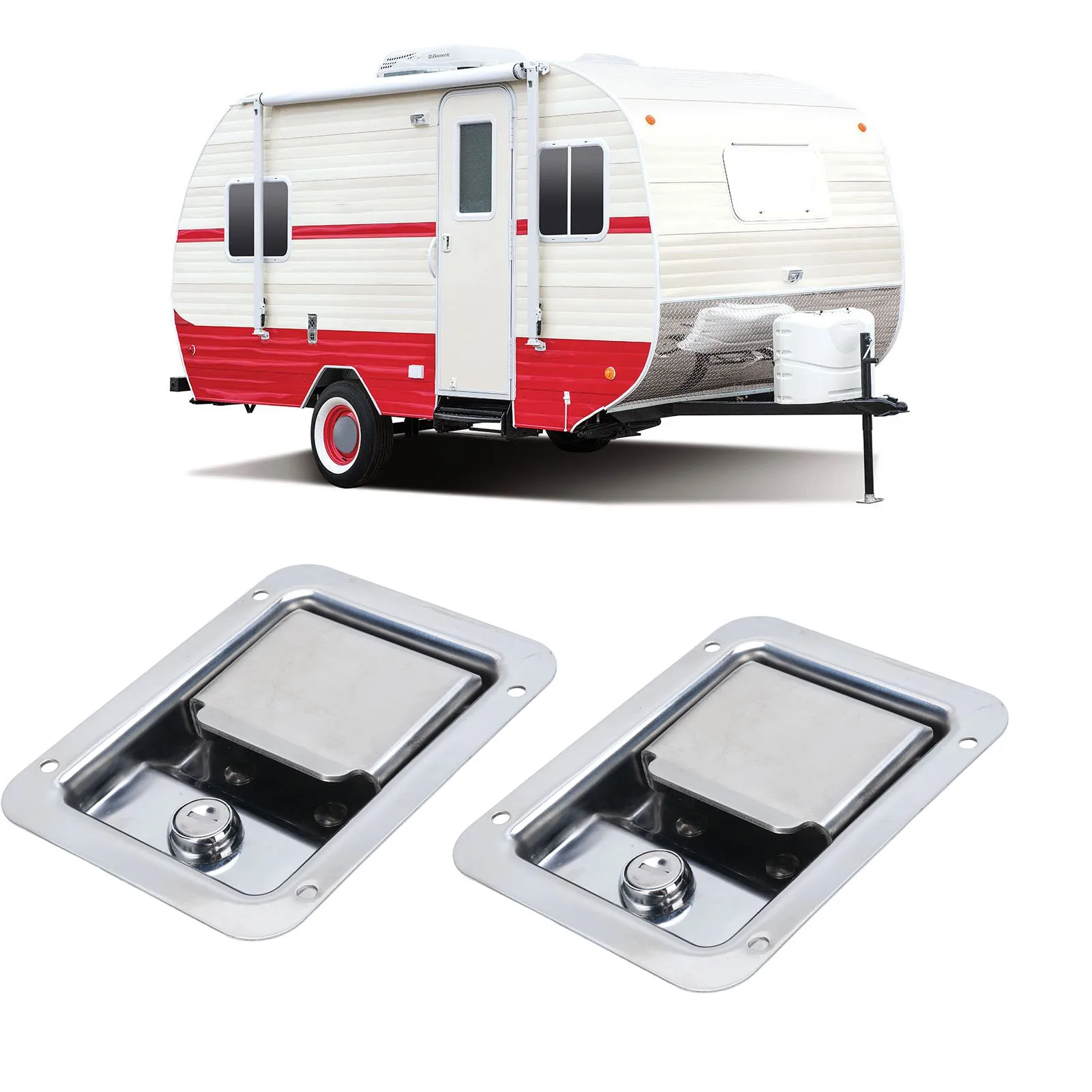 

2 Pcs Toolbox Handle Latch Stainless Steel Waterproofing with Key Trailer Paddle Door Latch for Motorhome 140 X 108mm
