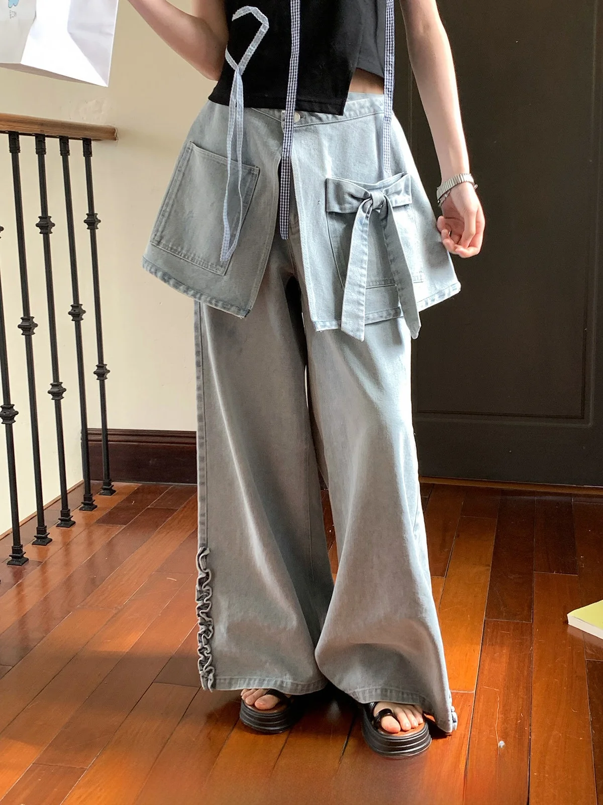 

Женские джинсы с высокой талией и прямыми штанинами в стиле High Street, летние, для повседневной носки, уникальные, повседневные, низкопосаженные брюки