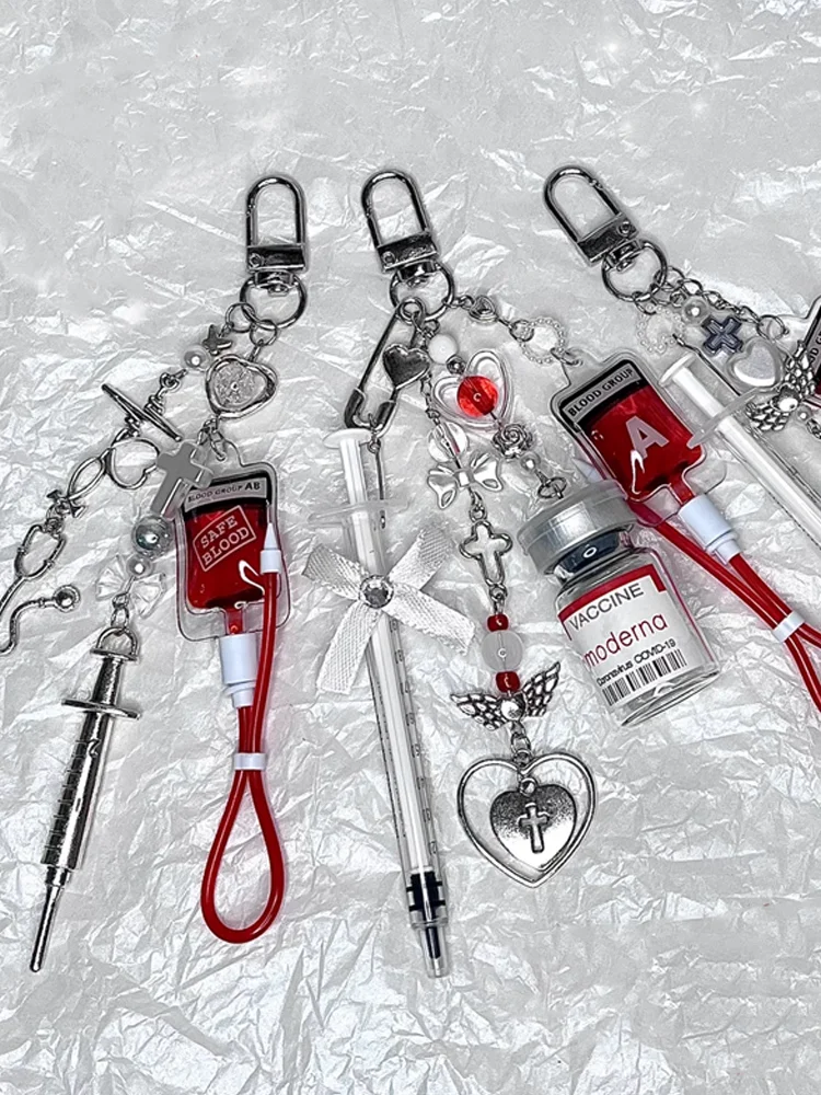 New Arrival Blood Bag Syringe Medicine Bottle Keychain Necklace Pendant For Man Women Gift