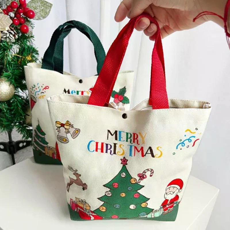 1PC Christmas Gift Bags With Santa Claus Reindeer & Snowman Designs Durable Canvas Tote Bags Party Candy Bag Gift Bag Bulk