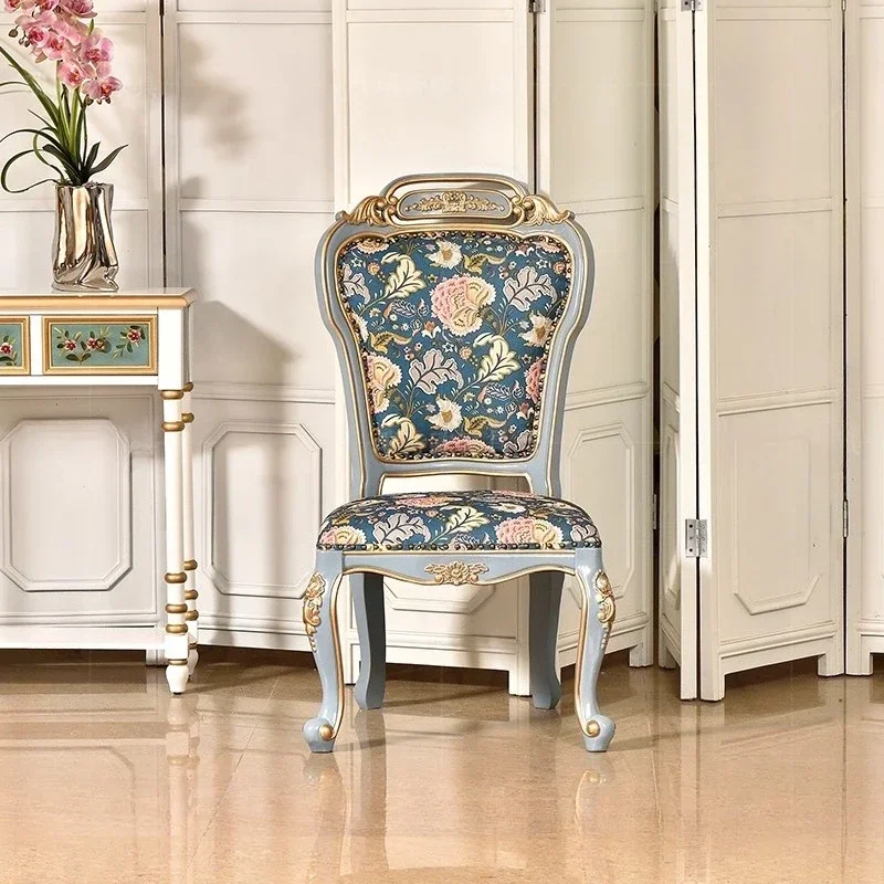Solid wood dining chair, pastoral fabric, hotel dressing table, desk, backrest stool