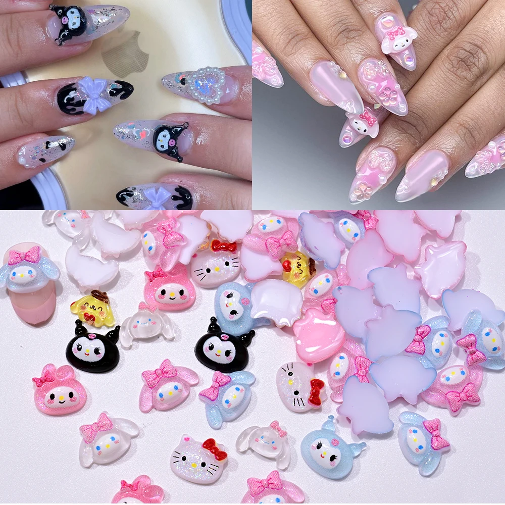 50 Stück Kawaii Hello Kitty Sanrio Nail Art Charms Cinnamoroll Melody Kuromi Nageldekorationen Y2K Japanische Anime Maniküre Schmuck