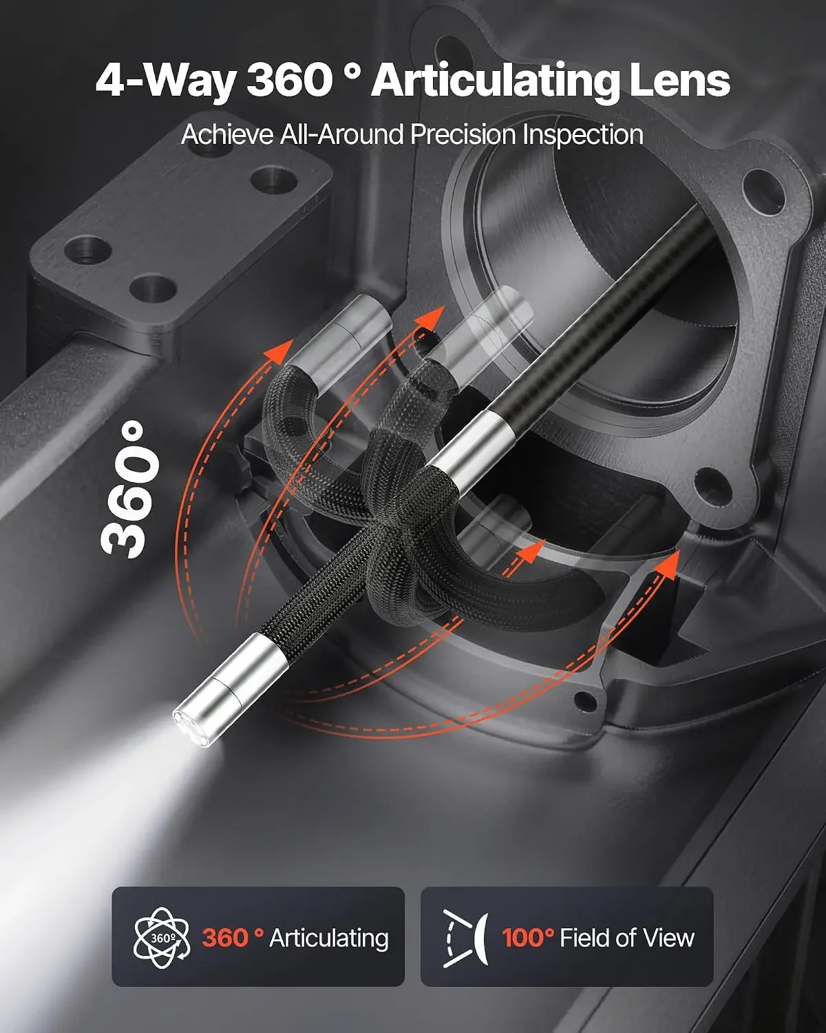4-Way Articulating Endoscope with Light, True 1080P HD Industrial Borescope Inspection Camera, 0.24-inch Slim Articulated Probe,