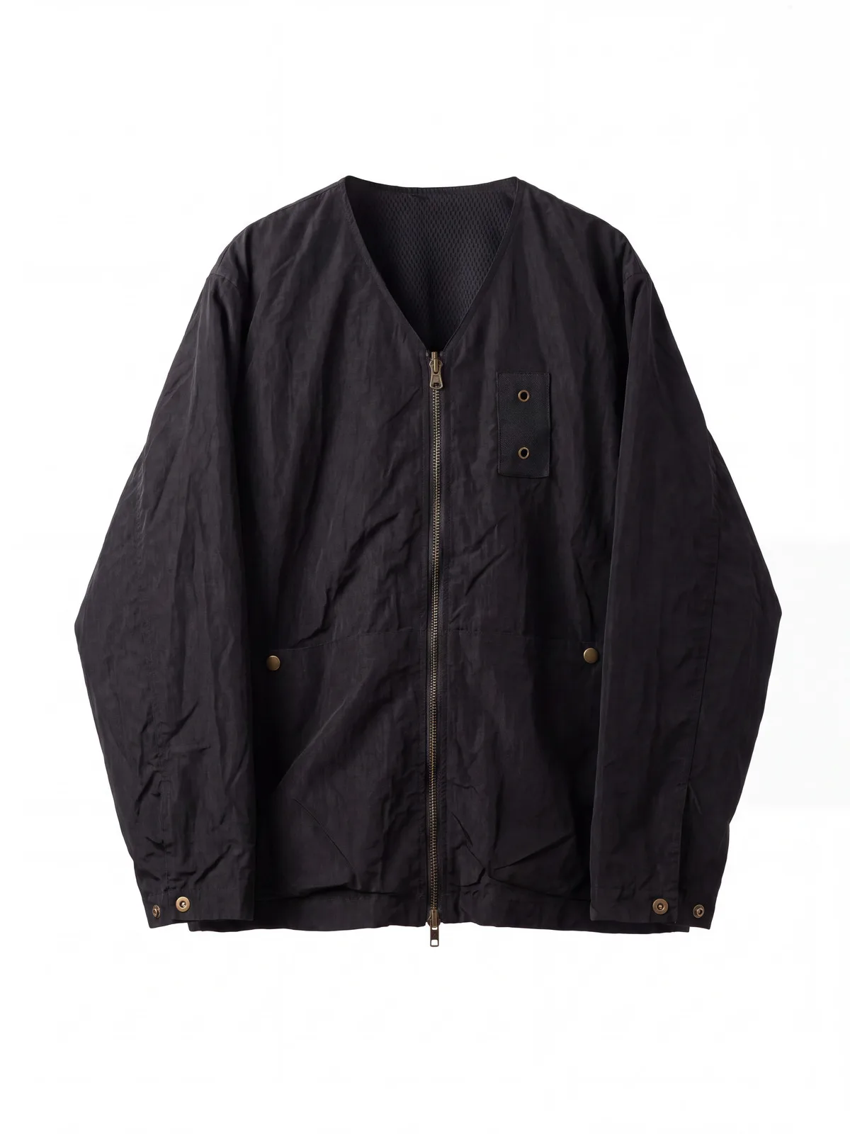 MAZZONNE Men's Black Reversible Nylon Jacket V-Neck Two-Way Zip Utility Pockets Streetwear Outerwear H