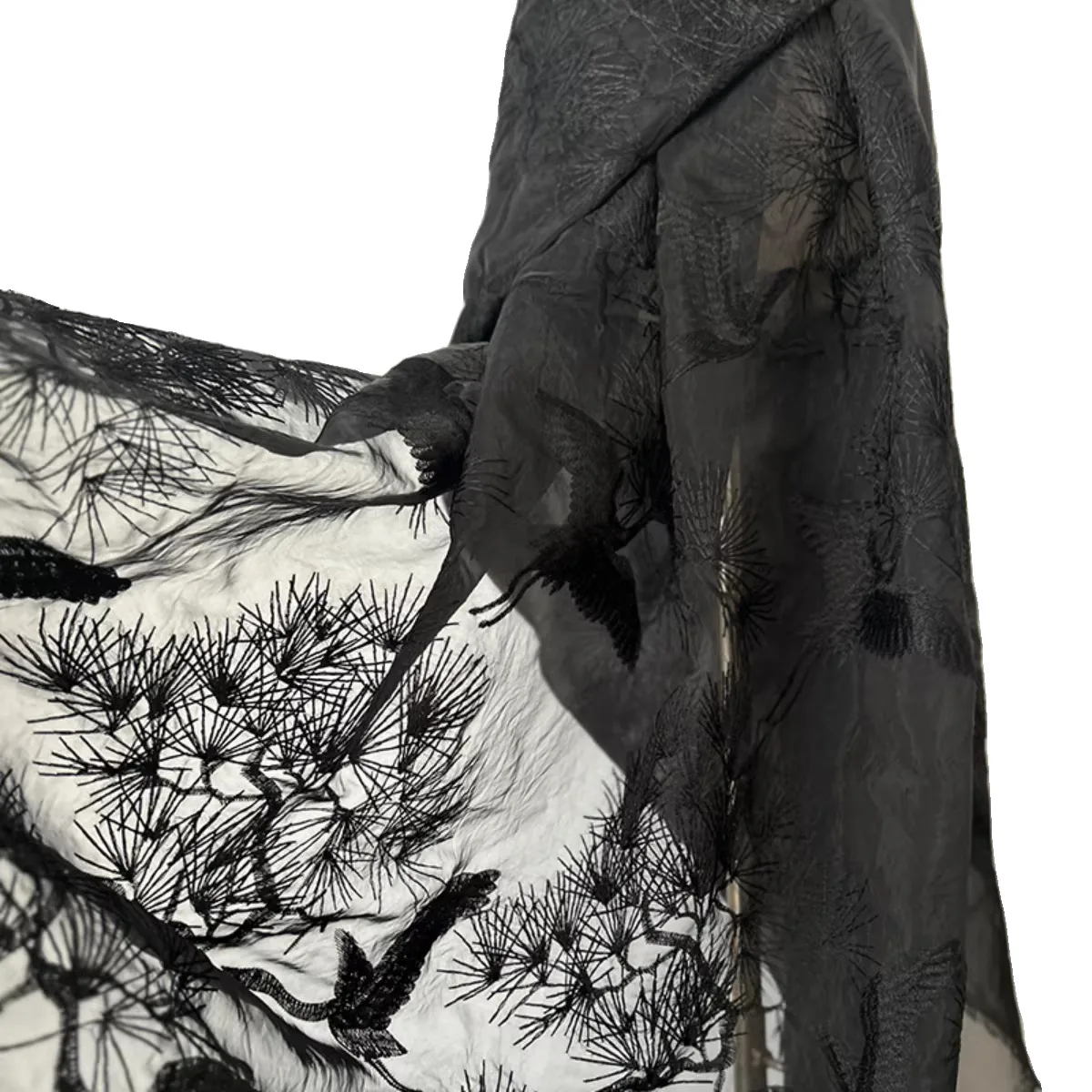 

1yard luxury Gauze Fabrics Ancient style pine and crane embroidery tela Background Wall Luggage Toys matirial fabric for dress