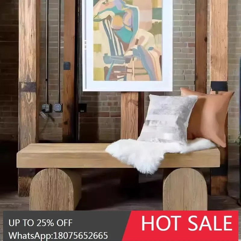 Vintage Wabi-Sabi Style Creative Solid Wood Shoe Changing Bench Nordic Solid Wood Long Bench