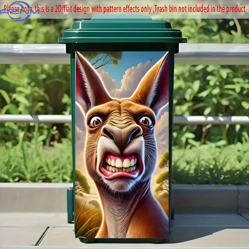 1pc-2D Flat - Angry Kangaroo Close-Up Cartoon Style Sticker, Creative Trash Can Decal, Suitable for Outdoor Garbage Bin Decora