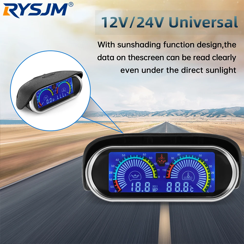 12V 24V Digital Display Instrument Universal Car LCD 2 in 1 Gauge Kit Oil Pressure Gauge + Water Temperature Gauge With Sensor