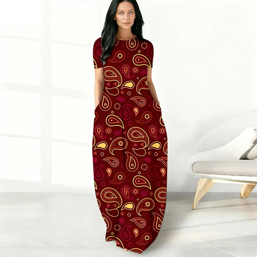 البوهيمي بيزلي ثلاثية الأبعاد طباعة فستان خمر العرقية نمط الجمالية المرأة مزاجه فساتين عادية تنفس شاطئ فستان طويل