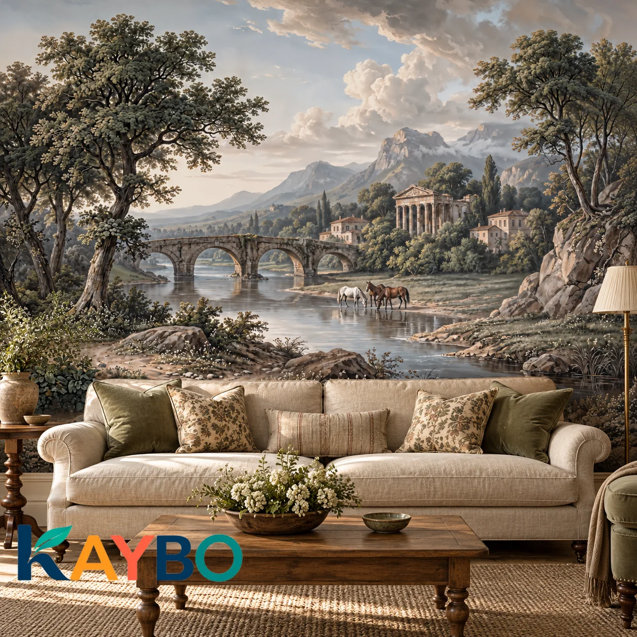 Wallpaper Mural Classical Landscape River Bridge Mountain Wall Art European Countryside Decor Room Bedroom Non Self Adhesive Art