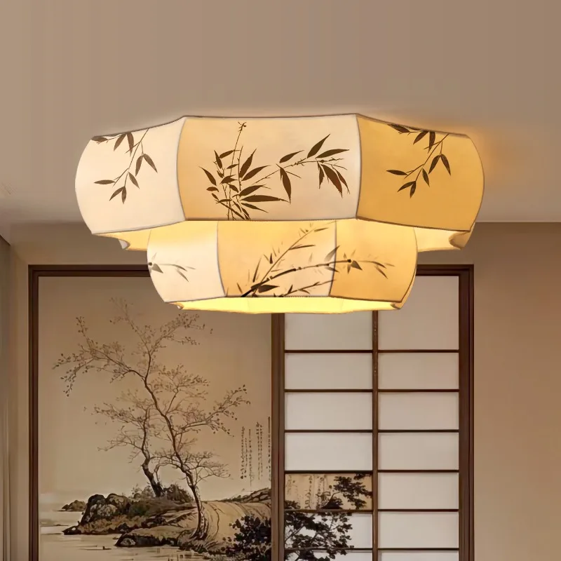 Song Dynasty Aesthetics Oriental Zen Double-layer Combination Bamboo Leaf Ink Painting Living Room Ceiling Light, Main
