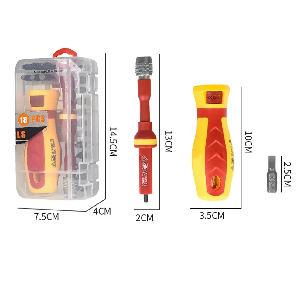 18 In 1 1000V Magnetic Screwdrivers Bits Set Slotted Cross Torx For Electrician Test Pencil Hand Tool