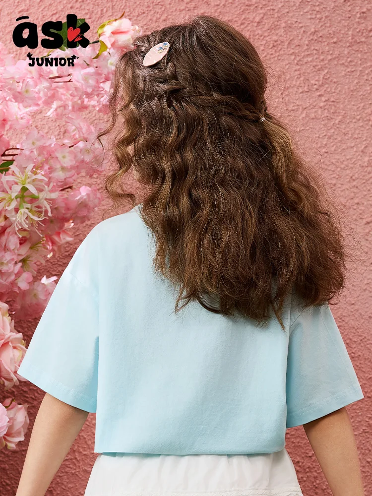 تي شيرت Tween Girls Summer Cool Breathable بألوان متباينة وتصميم قصير الأكمام #2