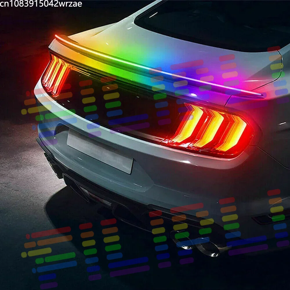 

1.3m LED Rear Spoiler Light RGB Multi-Color & Multi-Mode Car Trunk Spoiler Tail Light Racing Style Carbon Fiber Texture