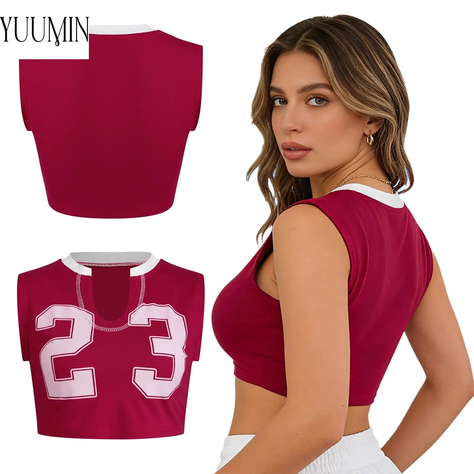 

Women Number Printed Crop Top Sleeveless Vest Fashion Casual Daily Yoga Workout Cheerleading Hot Sale 2025