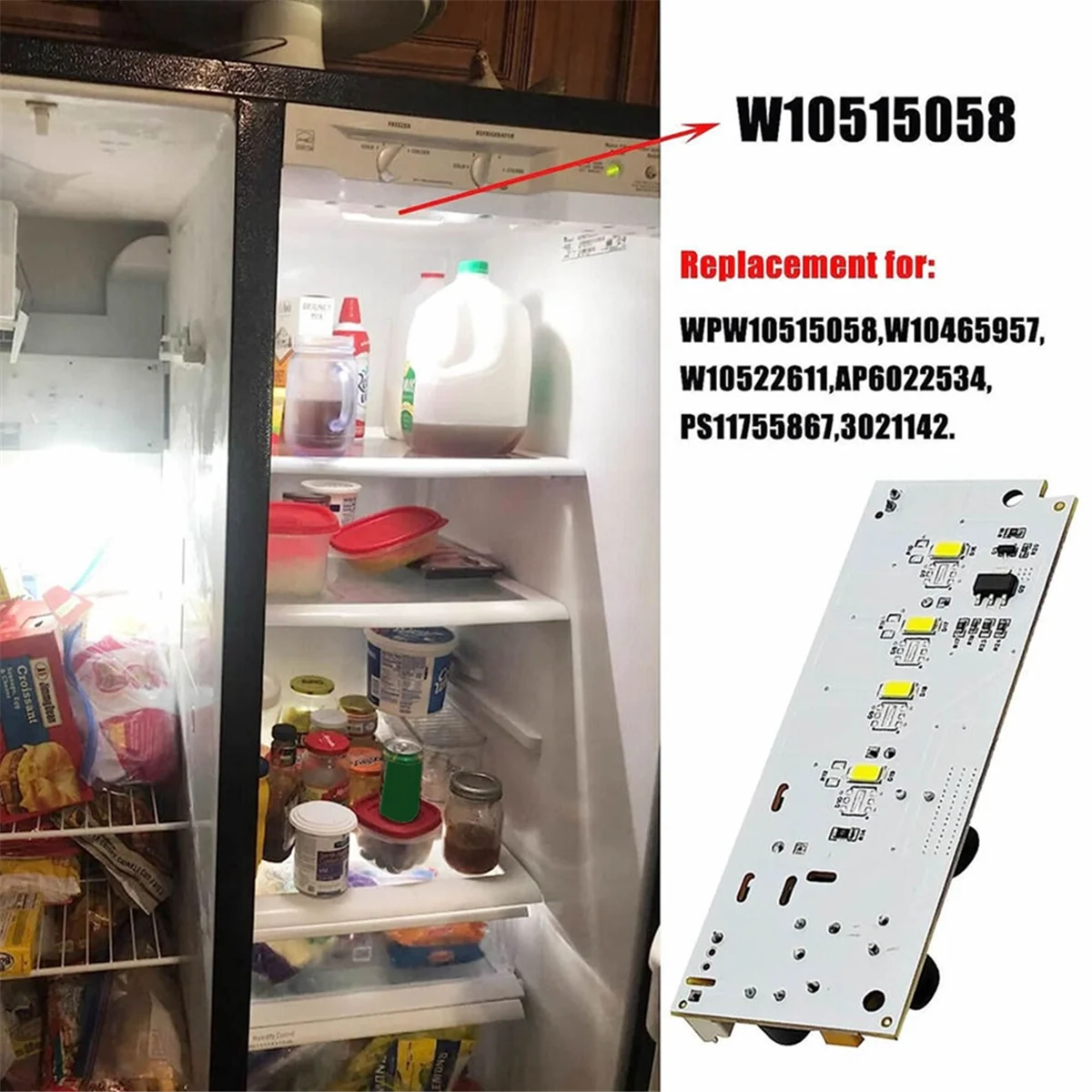 3pcs Refrigerator LED Light Driver Board Kit W10515058+W10515057 for Refrigerator LED Light Plate