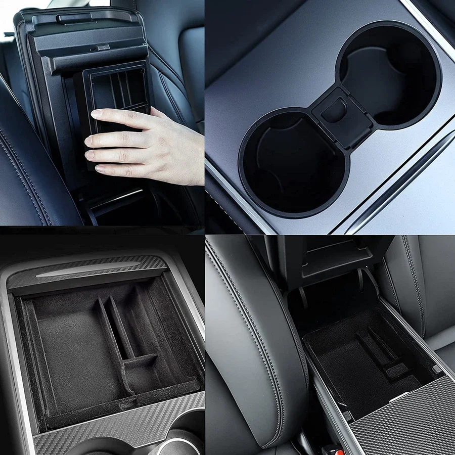 For Tesla Model Y 2023 2024 2022 Center Console Organizer Tray Door Side Box Hidden Cubby Drawer Rear Trunk Box Underseat Box