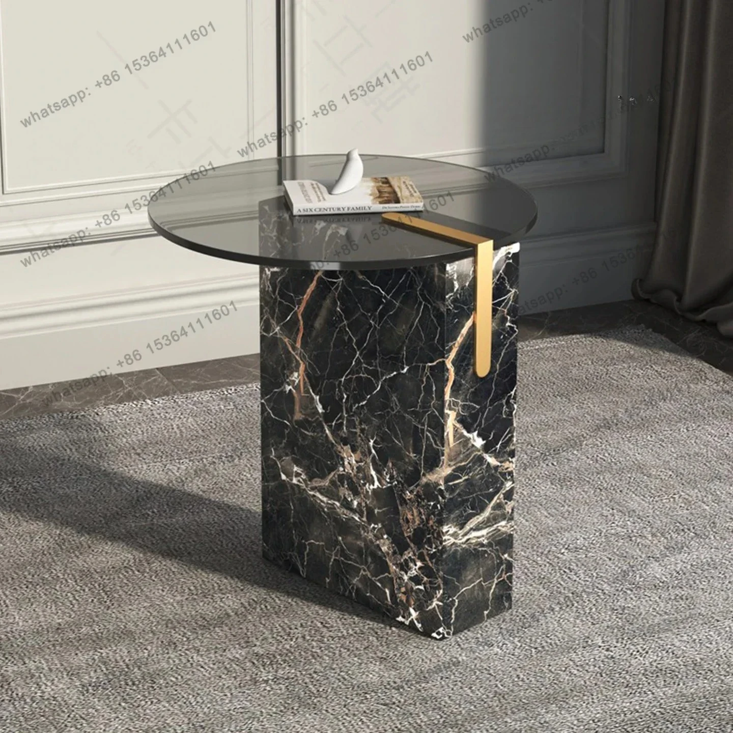 

NEW Italian Light Luxury Gray Glass Corner Sofa Round Marble Edge Modern Minimalist Designer Creative Idea