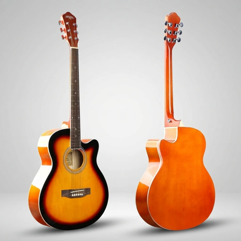 Four Gloss Color Cutaway Acoustic Guitar GA Shape 6 Strings, Black Blue Sunburst Natural for Beginners, Great for Practice