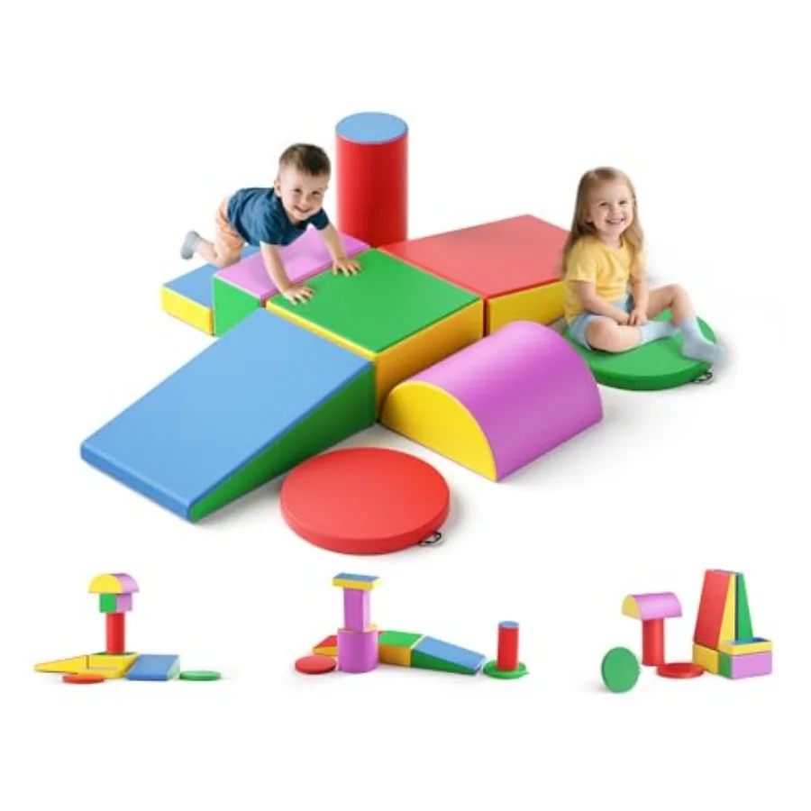 

Colorful Soft Foam Climbing Blocks for Toddlers 9-Piece Crawl and Climb Playset with Cushion Pad Indoor Activity Play Set for A