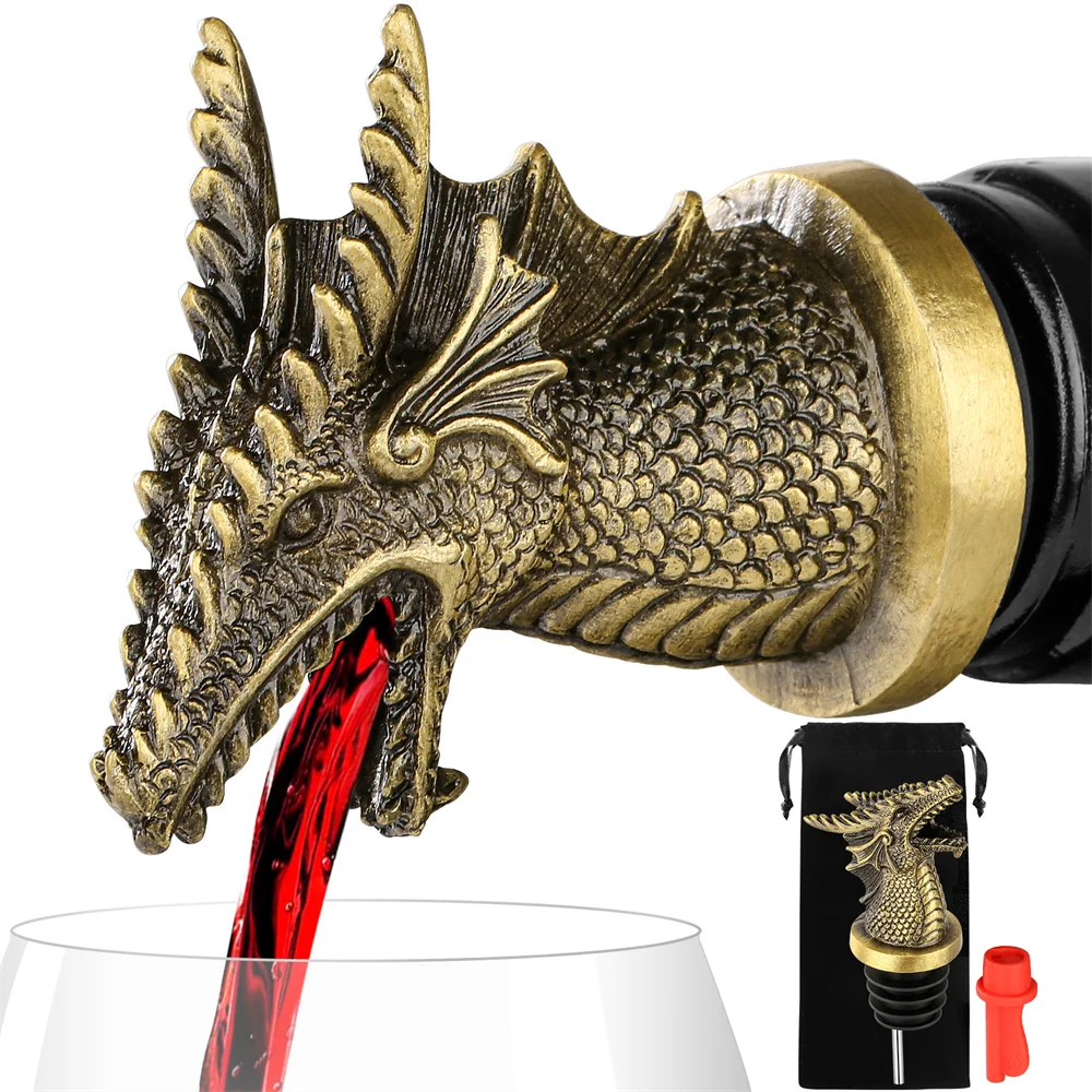 Wine Pourer and Stopper Dragon Decoration Champagne Vacuum Seal Wedding Kitchen Tools Bar Accessories Beverage Corks Wine Gifts