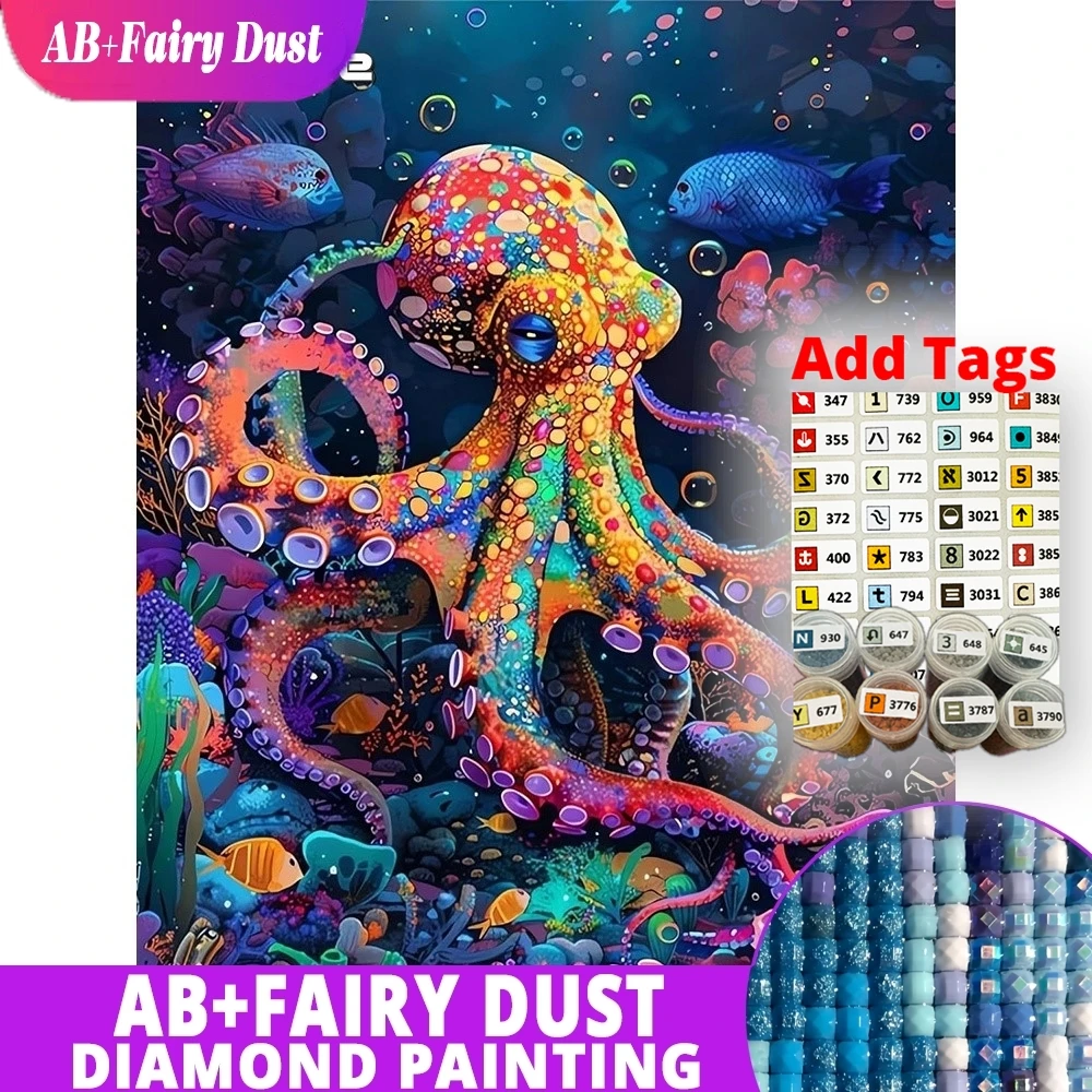 AB Fairy Dust DIY Diamond Mosaic Sea Octopus Coral Reef Full Square Round Painting Picture Embroidery Kit Wall Art Decor